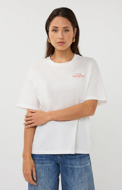 EsQualo T-shirt Voyages Offwhite Red SP26.05015 Stretchshop.nl