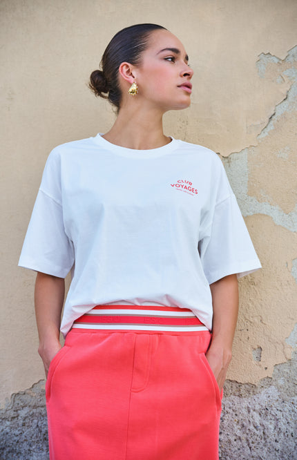 EsQualo T-shirt Voyages Offwhite Red SP26.05015 Stretchshop.nl