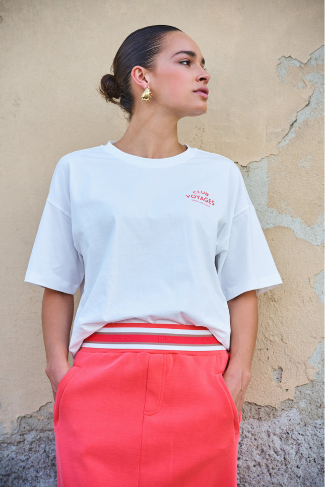 EsQualo T-shirt Voyages Offwhite Red SP26.05015 Stretchshop.nl
