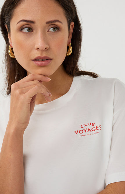 EsQualo T-shirt Voyages Offwhite Red SP26.05015 Stretchshop.nl