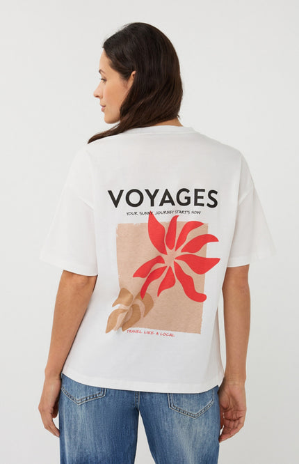 EsQualo T-shirt Voyages Offwhite Red SP26.05015 Stretchshop.nl