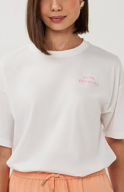 EsQualo T-shirt Voyages Offwhite Rose SP26.05015 Stretchshop.nl