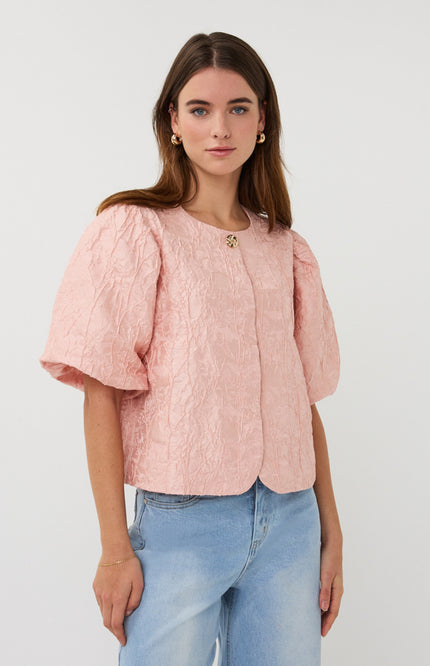EsQualo Top Balloon Jacquard Faded Rose SP26.28025 Stretchshop.nl