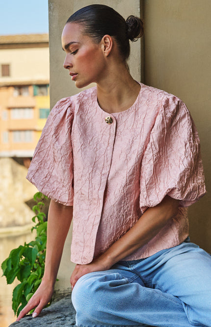 EsQualo Top Balloon Jacquard Faded Rose SP26.28025 Stretchshop.nl