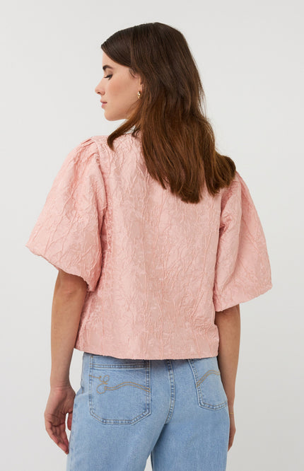 EsQualo Top Balloon Jacquard Faded Rose SP26.28025 Stretchshop.nl