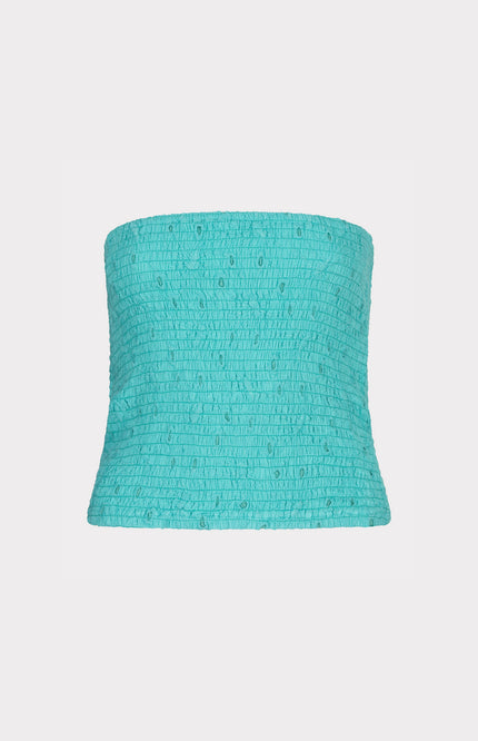 EsQualo Top Bandeau Embroidery Flower Lagoon HS25.09222 Stretchshop.nl