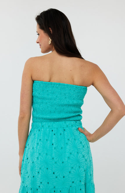 EsQualo Top Bandeau Embroidery Flower Lagoon HS25.09222 Stretchshop.nl