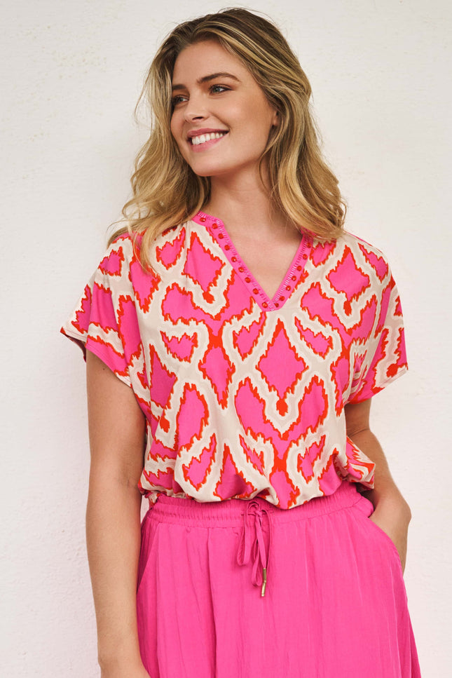 EsQualo Top Beads Disco Spark Print HS25.30200 Stretchshop.nl