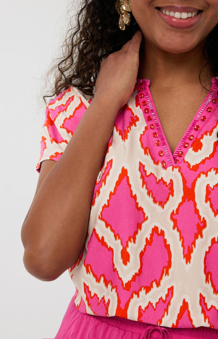 EsQualo Top Beads Disco Spark Print HS25.30200 Stretchshop.nl