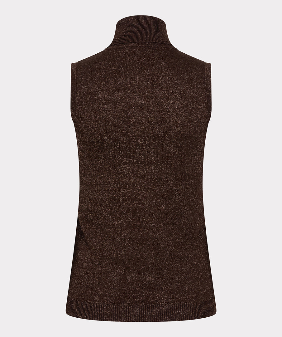 EsQualo top met korte mouwen en lurex in chocoladebruin, elegante damesmode, stijlvolle kleding voor elke gelegenheid