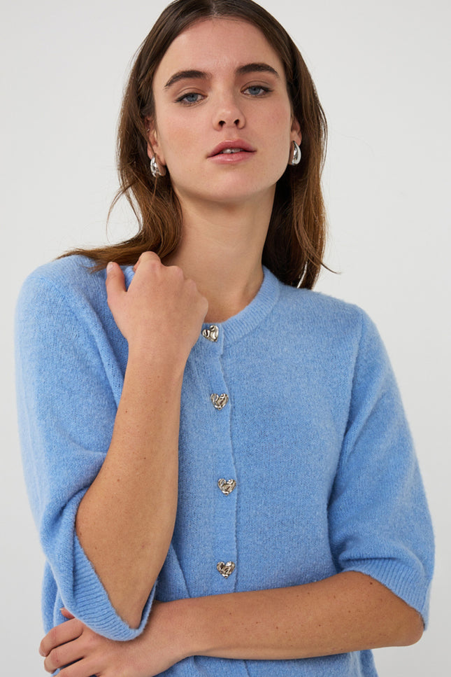EsQualo Vest Fancy Buttons Pacific Blue SP26.07005 Stretchshop.nl