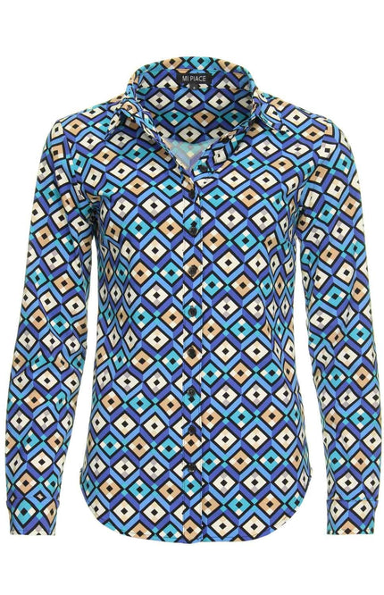 Mi Piace Travel blouse blocks blue 60840 Stretchshop.nl