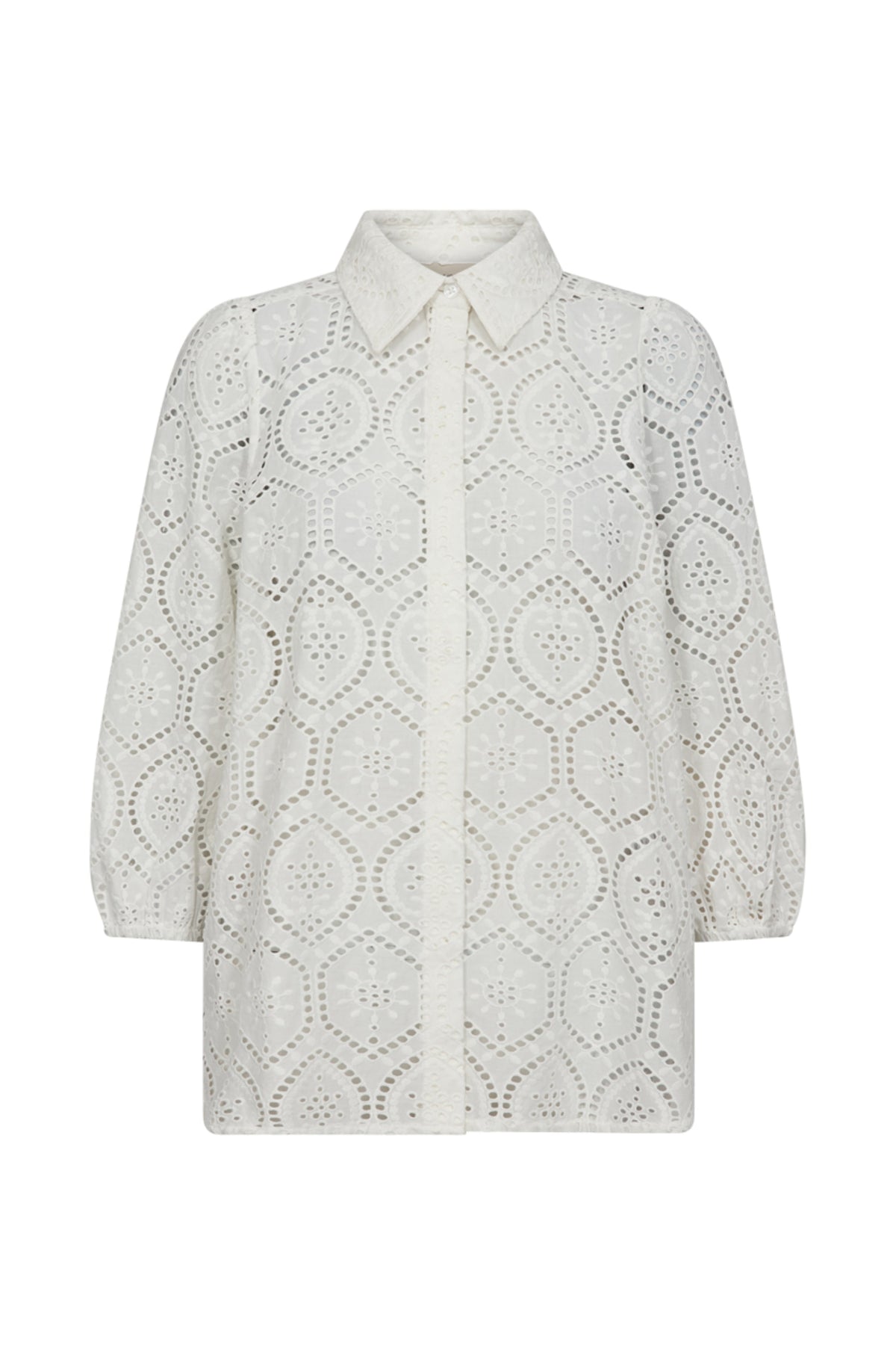 Offwhite blouse van Freequent Fqagy Starr met lange mouwen en losse pasvorm, zichtbaar op de foto.