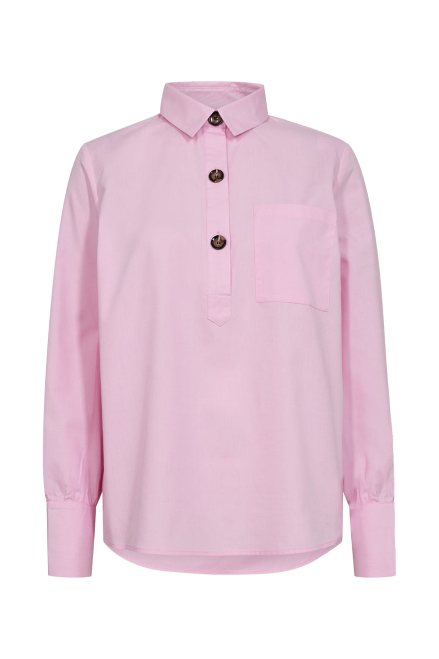 Lila blouse Fqflynn van Freequent met lange mouwen en knoopsluiting, gedragen door een model op een neutrale achtergrond