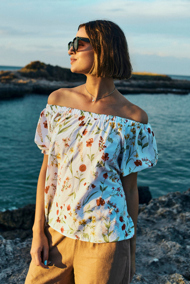 Freequent Blouse Fqmele Brilliant White Hot Coral 206078 Stretchshop.nl