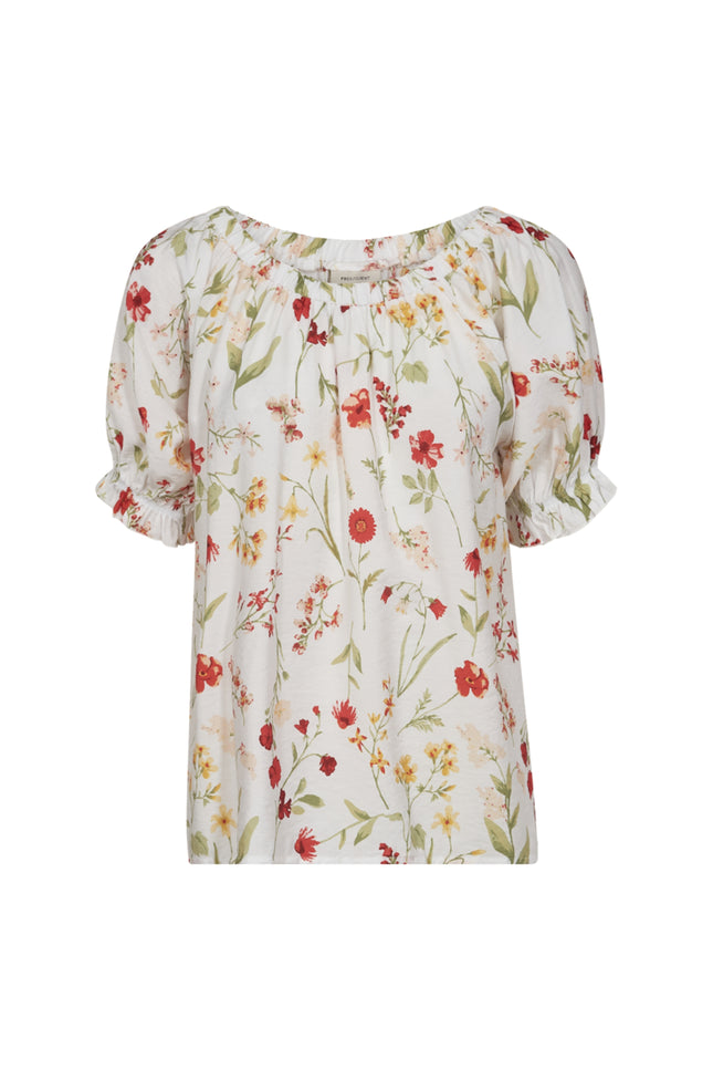 Freequent Blouse Fqmele Brilliant White Hot Coral 206078 Stretchshop.nl