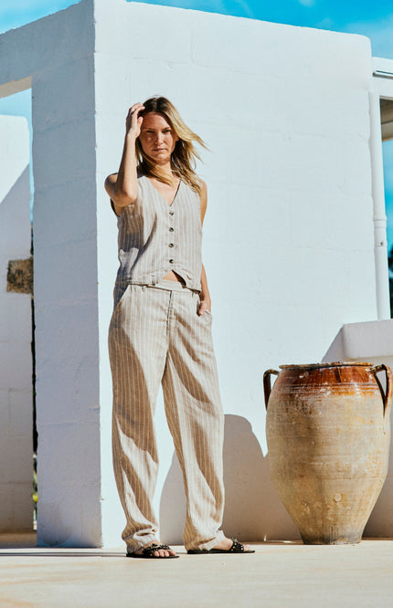 Freequent Broek Fqlavega Sand Melange Star Offwhite 205605 Stretchshop.nl