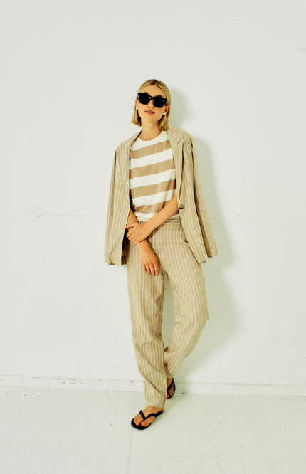 Freequent Broek Fqlavega Sand Melange Star Offwhite 205605 Stretchshop.nl