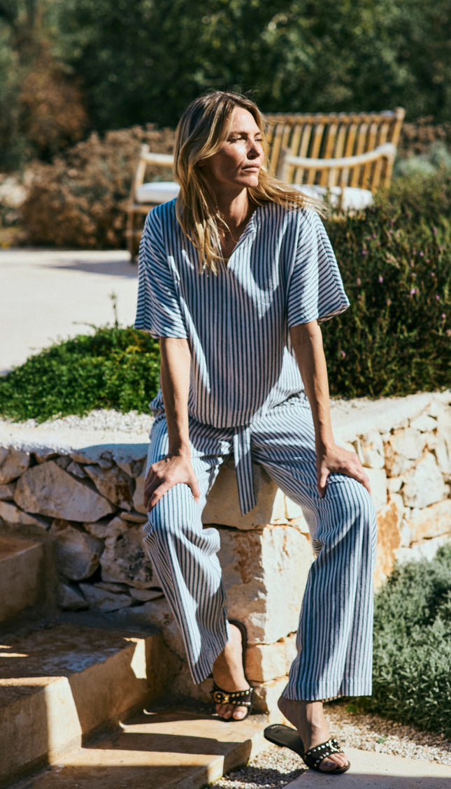 Freequent Broek FQLAVISCO Star Offwhite Navy Blazer Stretchshop.nl