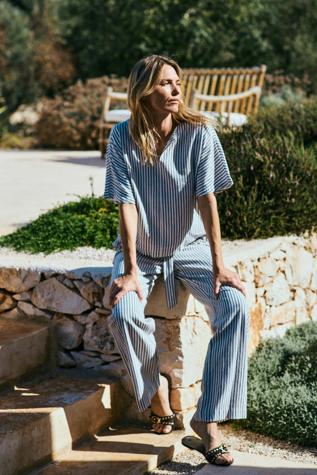 Freequent Broek FQLAVISCO Star Offwhite Navy Blazer Stretchshop.nl