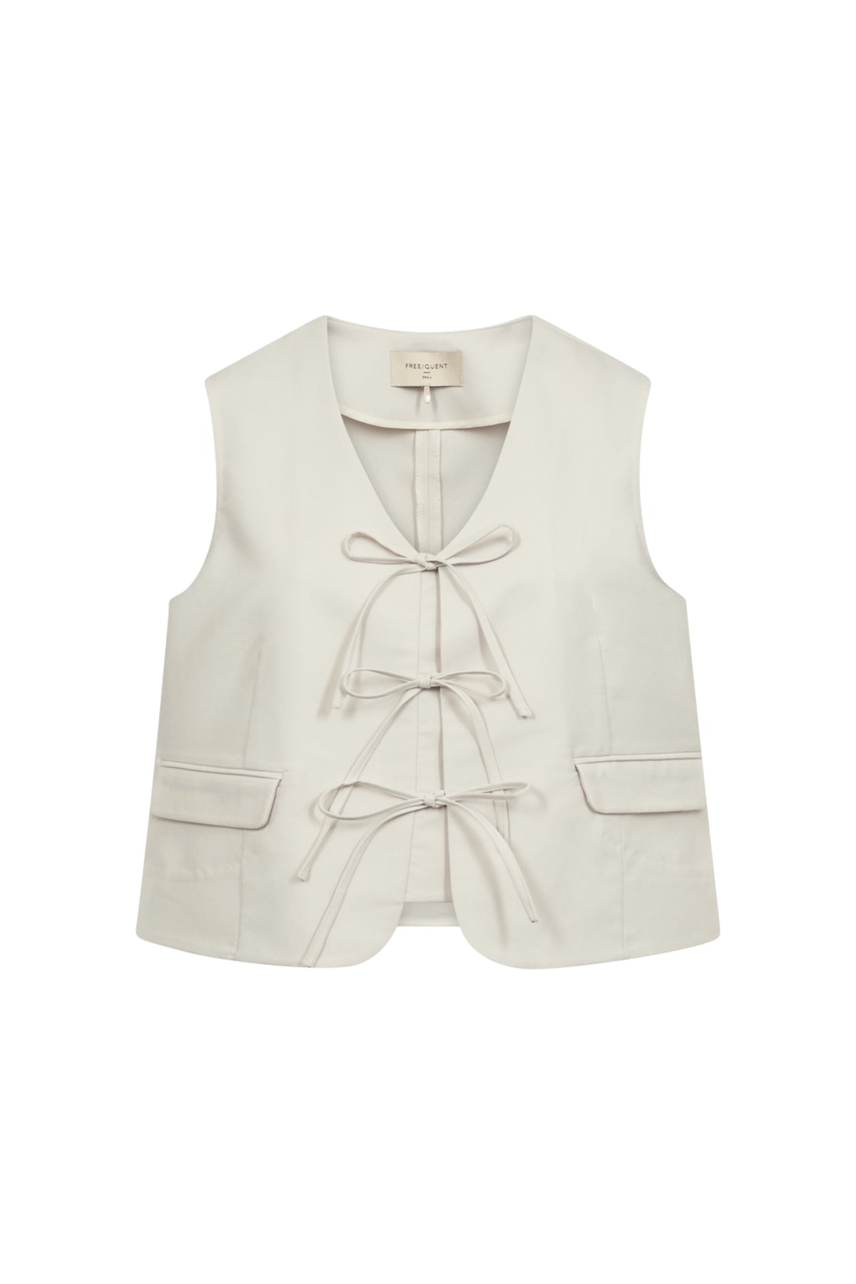 Donkerblauw gilet Freequent Fqmaeve Moonbeam met capuchon en ritssluiting, voor dames, close-up van de voorkant.