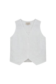 Wit gilet van Freequent, Fquniqua Brilliant White, met ritssluiting en gewatteerde stof, zichtbaar op de afbeelding.
