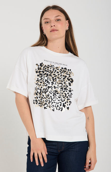 Freequent T-shirt Fqcarol Star Offwhite Black 206452 Stretchshop.nl