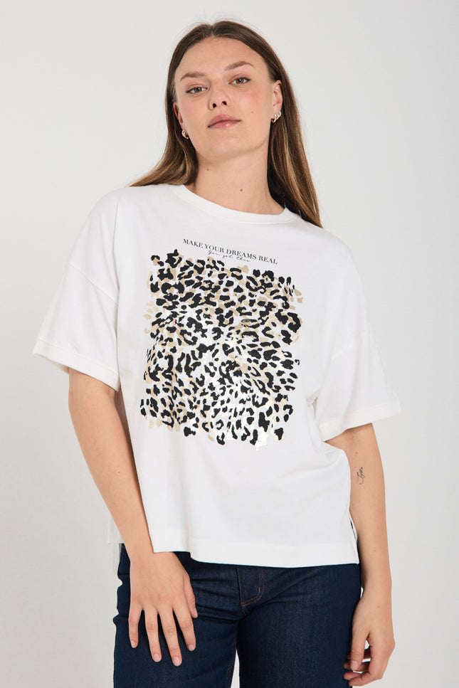 Freequent T-shirt Fqcarol Star Offwhite Black 206452 Stretchshop.nl