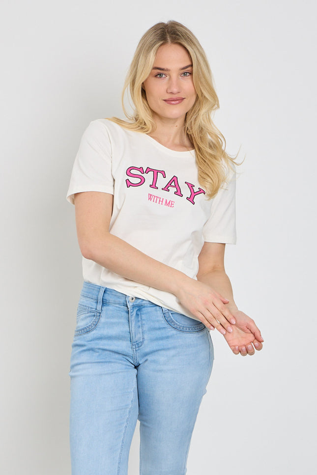 Freequent T-shirt Fqfenjal Star Offwhite Fuchsia Purple 207452 Stretchshop.nl