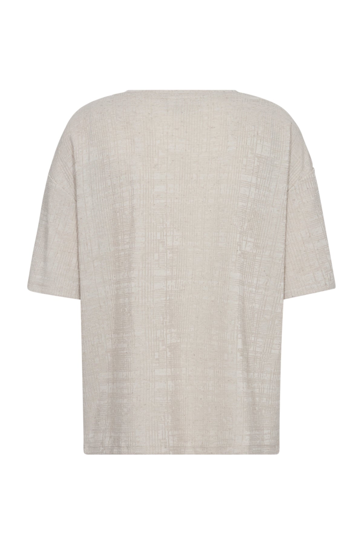 Zwarte T-shirt Freequent Fqlyla Moonbeam Melange met ronde hals en korte mouwen, casual stijl, op een witte achtergrond.