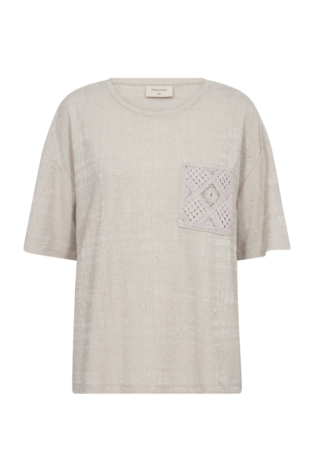 Zwart T-shirt Fqlyla Moonbeam Melange van Freequent met ronde hals en casual pasvorm, zichtbaar op de foto.