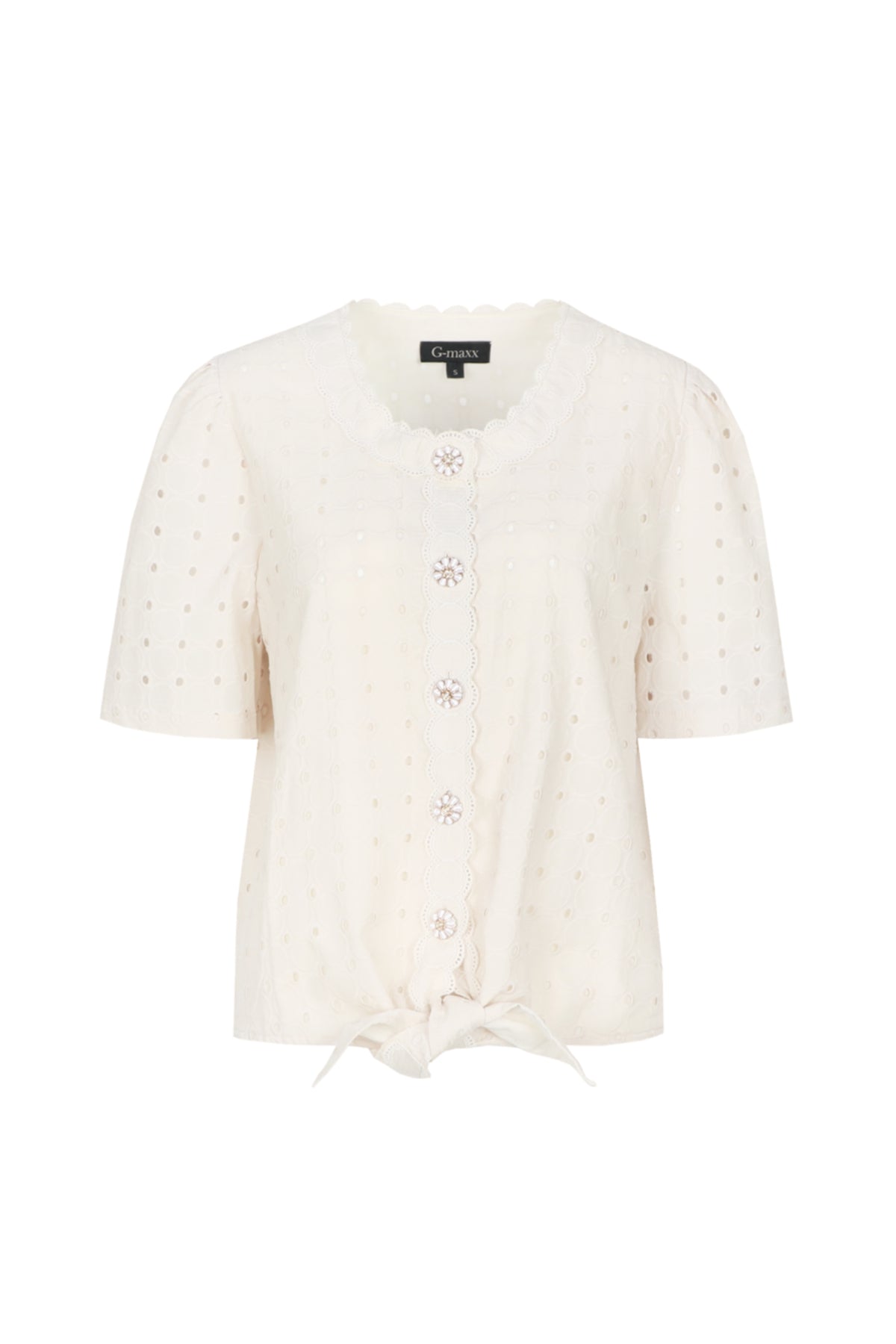 Lichte zandkleurige blouse Ulani van G-maxx met lange mouwen en losse pasvorm, geschikt voor casual en stijlvolle outfits.