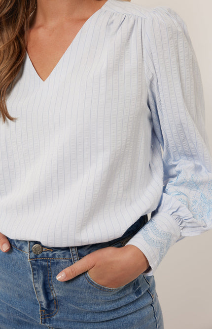 G-maxx Top Indy Chambray Blue Stretchshop.nl