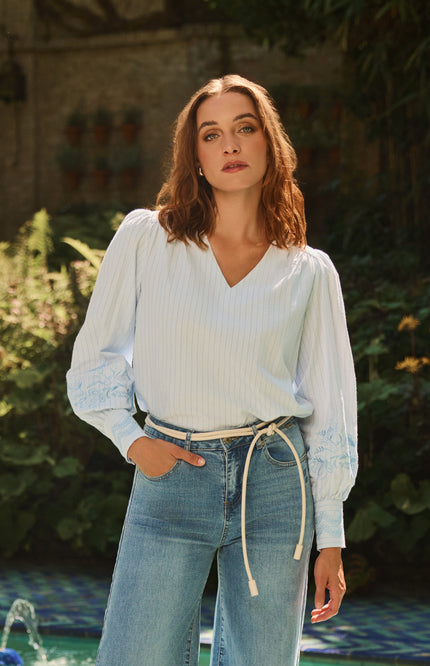 G-maxx Top Indy Chambray Blue Stretchshop.nl