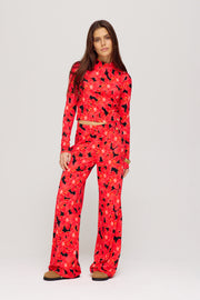 Harper & Yve broek Jane in spicy rood met bloemendessin, casual model met elastische taille en rechte pijpen
