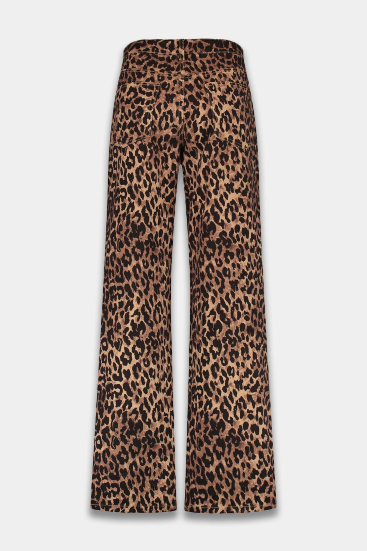 Leopard print broek Mayra Lexie Harper & Yve, comfortabele damesbroek met opvallende luipaardpatroon, close-up van de stof en textuur.
