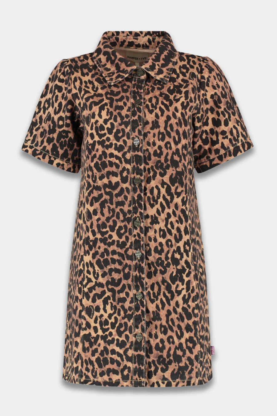 Harper & Yve jurk Sarah Lexie Leopard met print, korte mouwen en comfortabele pasvorm, geschikt voor casual en feestelijke gelegenheden