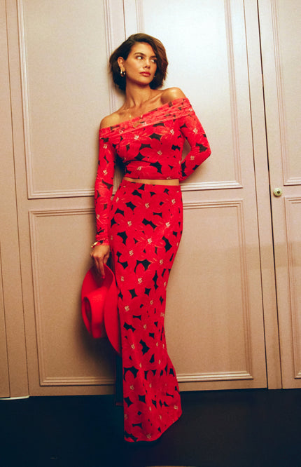 Harper & Yve Rok Leny Spicy Red Flower SS25J000 Stretchshop.nl