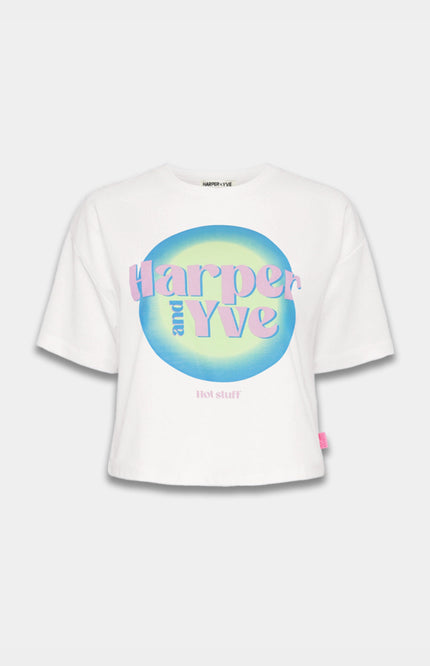 Harper & Yve T-shirt Hotstuff Cropped Ecru SS25Y308 Stretchshop.nl