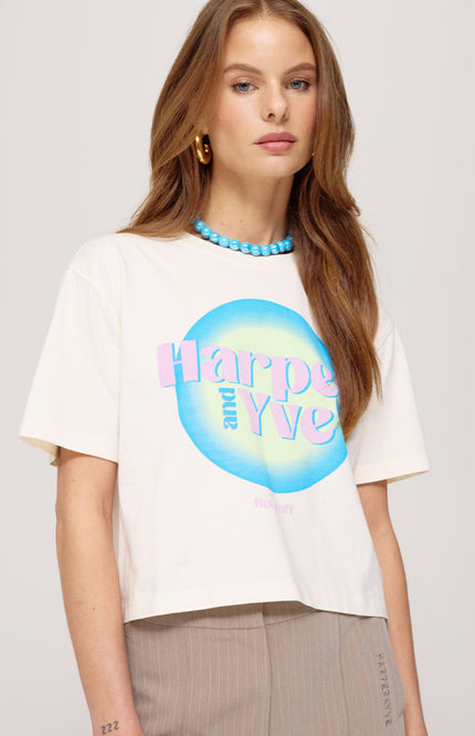 Harper & Yve T-shirt Hotstuff Cropped Ecru SS25Y308 Stretchshop.nl