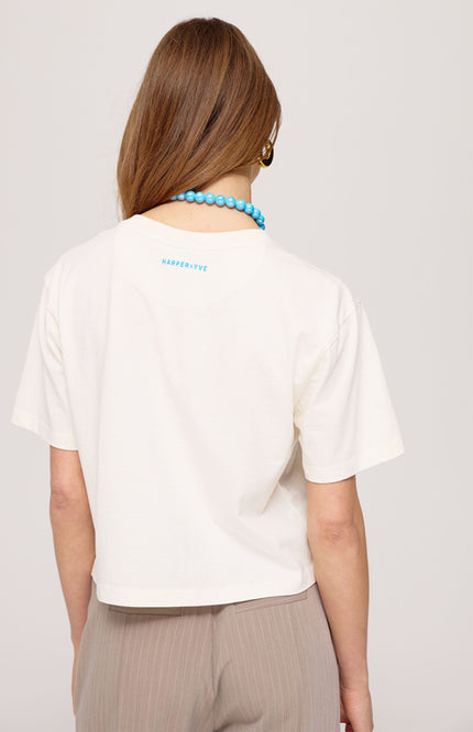 Harper & Yve T-shirt Hotstuff Cropped Ecru SS25Y308 Stretchshop.nl