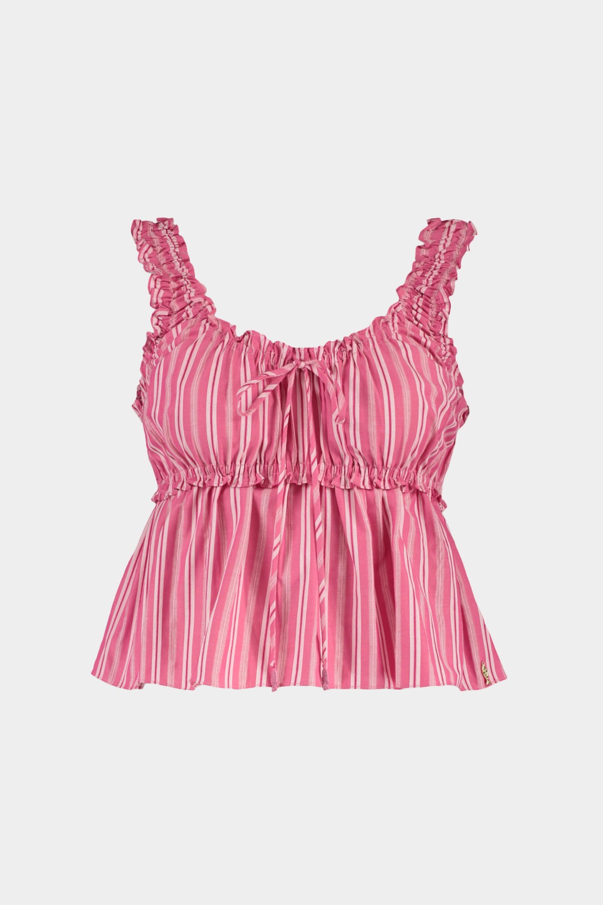 Harper & Yve Top Eileen met roze en witte strepen, modieuze blouse met lange mouwen en lichte stof.