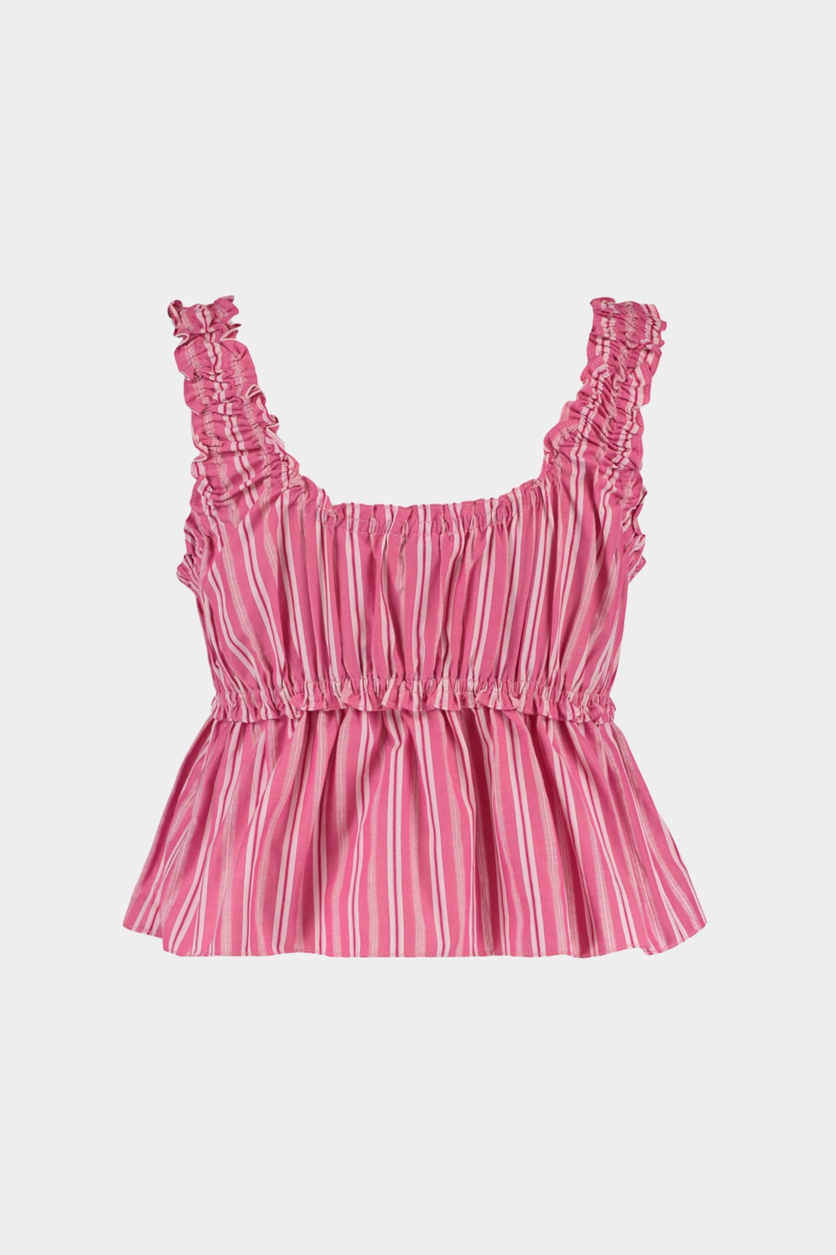 Harper & Yve Top Eileen roze met witte strepen, dames top met lange mouwen en casual stijl, close-up van de stof en strepen