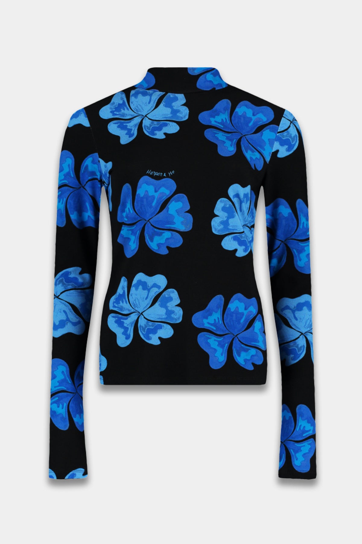 Blauwe bloemen top Jane van Harper & Yve, korte mouwen en elegante pasvorm, voor een stijlvolle zomerlook.