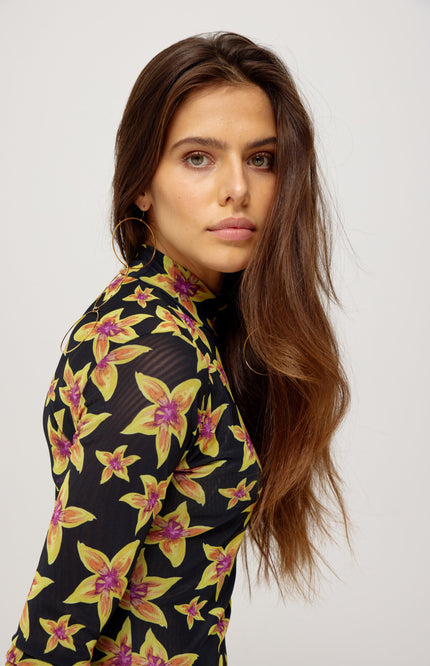 Harper & Yve Top jane cheeky flower yellow Stretchshop.nl