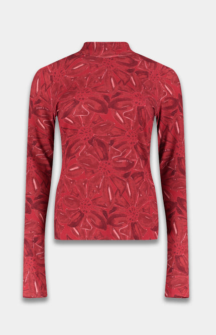 Harper & Yve Top Jane Ruby Red Flower AW25T504 Stretchshop.nl