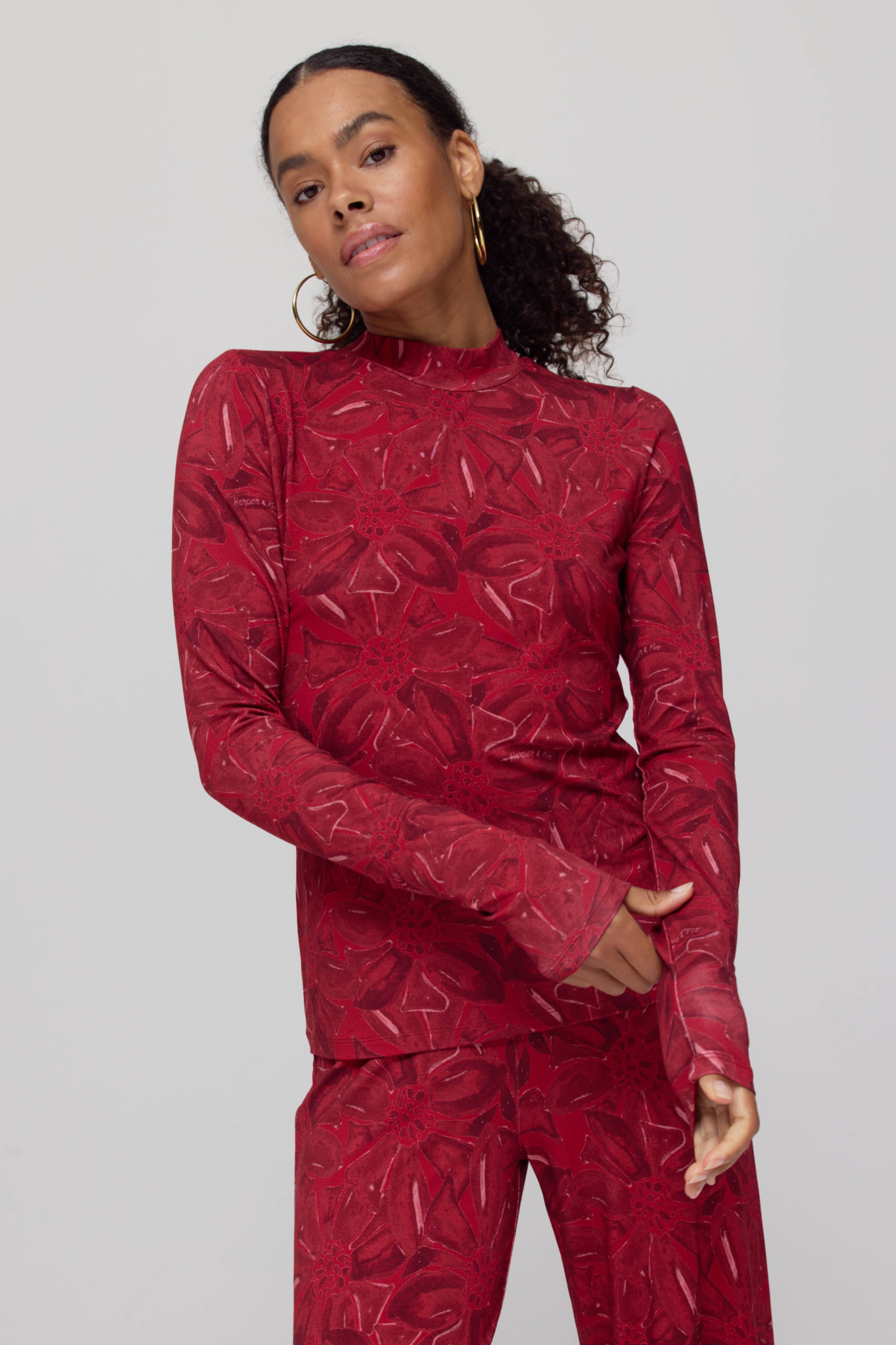 Top Jane Ruby Red Flower AW25T504 | Harper & Yve