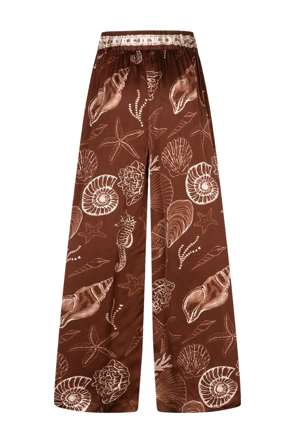 Ibana Piero Shell Marron broek met rechte snit en katoenen stof, zichtbaar op de afbeelding.