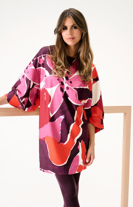 K-design Jurk Ronde Hals & Bloemen Design B100-P006 Stretchshop.nl