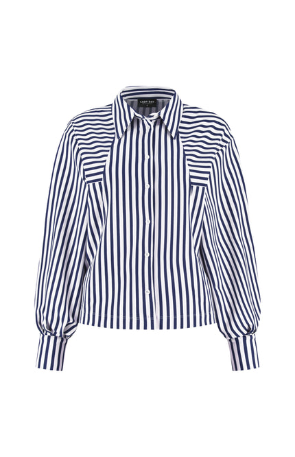 Lady Day Blouse Gem Blue Simple White L30-580-3031 Stretchshop.nl